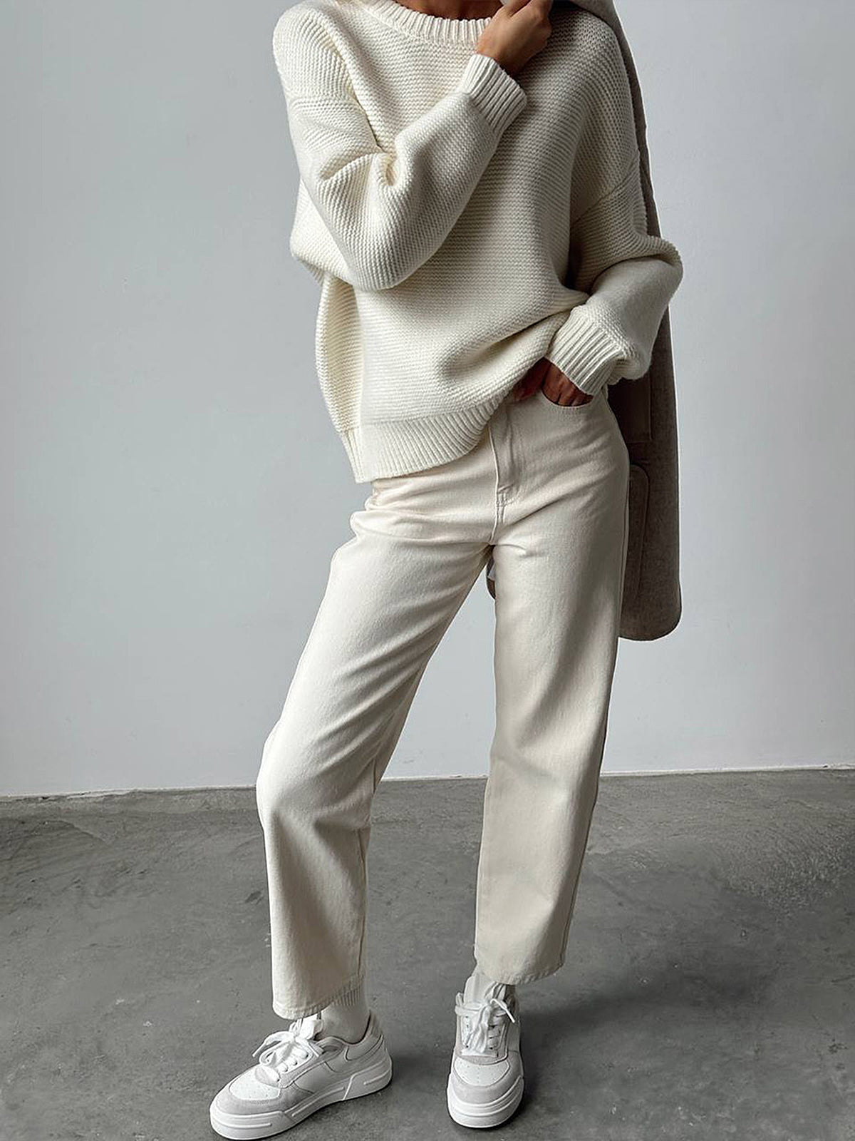 Cotton Blends Mechanism Knitting Sweater-Chicvia