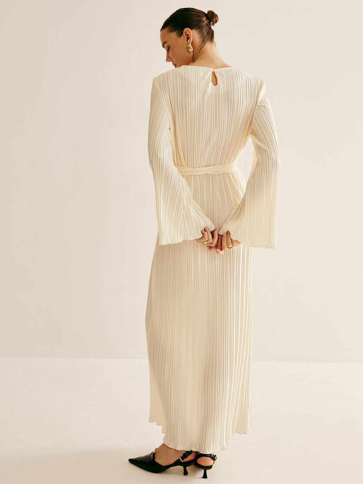 Minimalist Plisse Ruffle Belted Dress-Chicvia