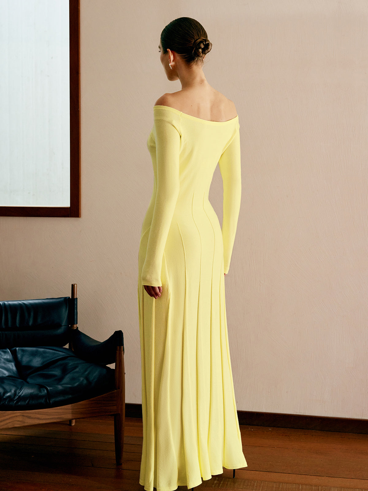 Off Shoulder Pleated  Sweater Dress-Chicvia