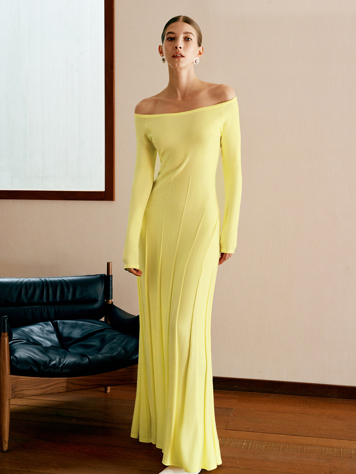 Off Shoulder Pleated  Sweater Dress-Chicvia