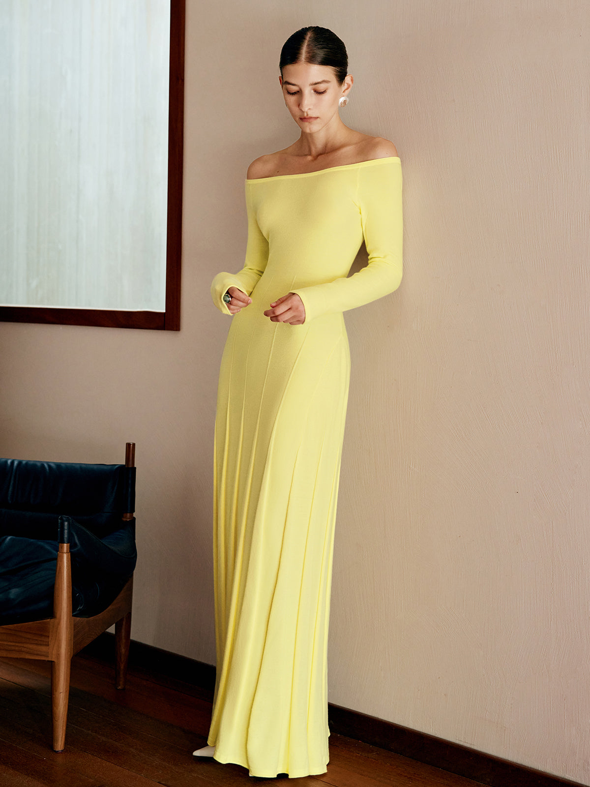 Off Shoulder Pleated  Sweater Dress-Chicvia