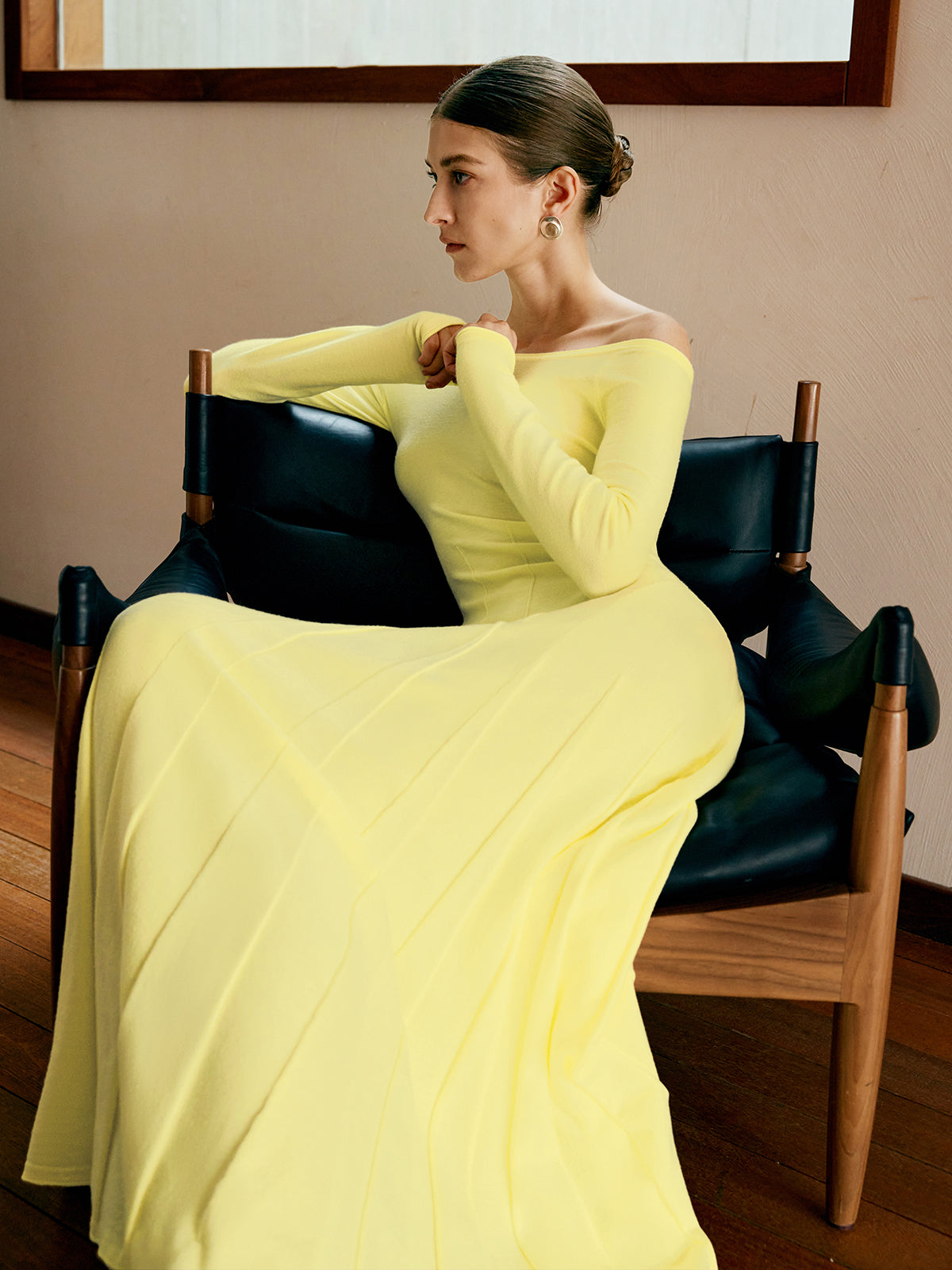 Off Shoulder Pleated  Sweater Dress-Chicvia