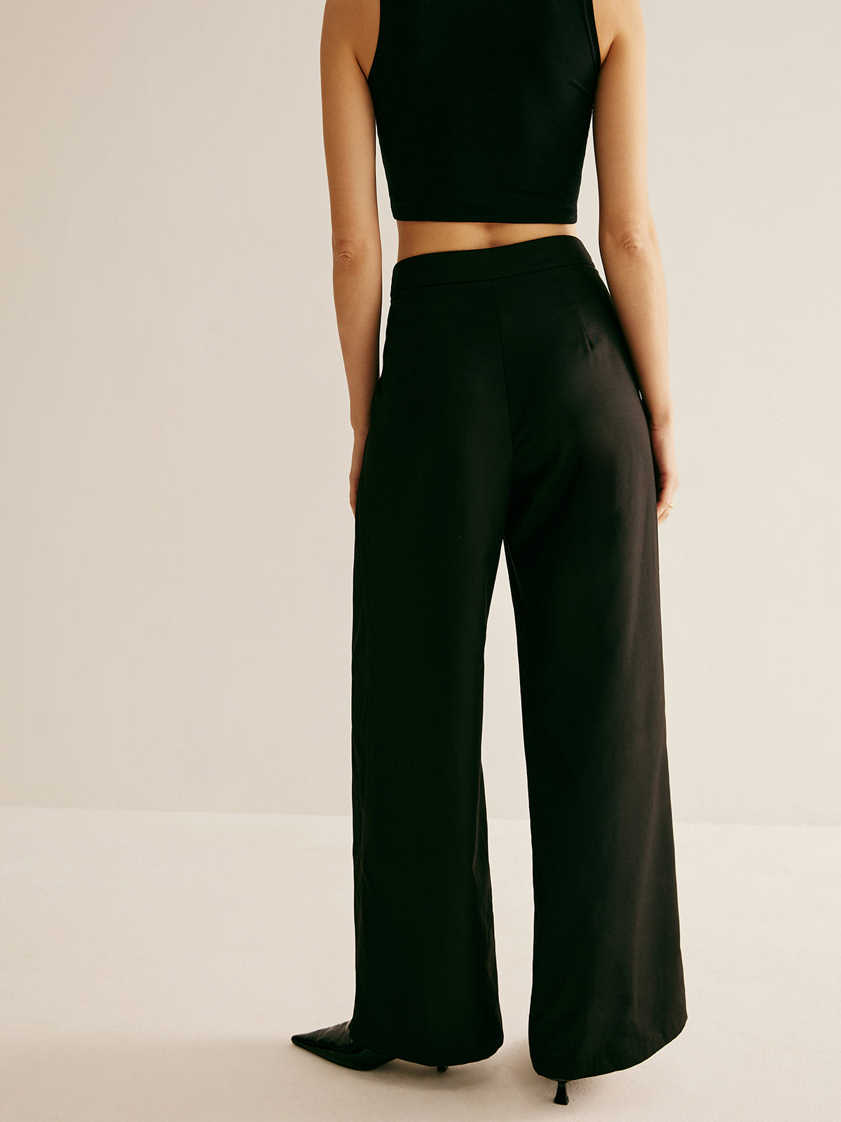 Pleated Patchwork Wide-Leg Pants-Chicvia