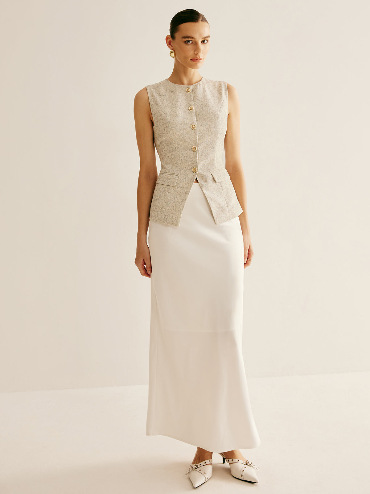 Elegant Breasted Piping Split Vest-Chicvia