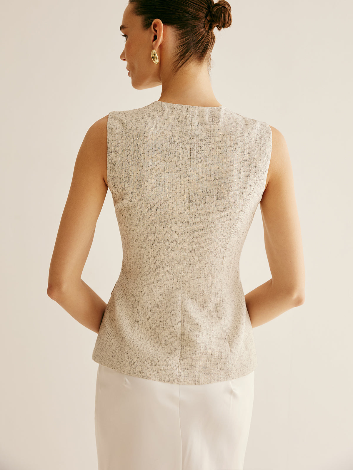 Elegant Breasted Piping Split Vest-Chicvia