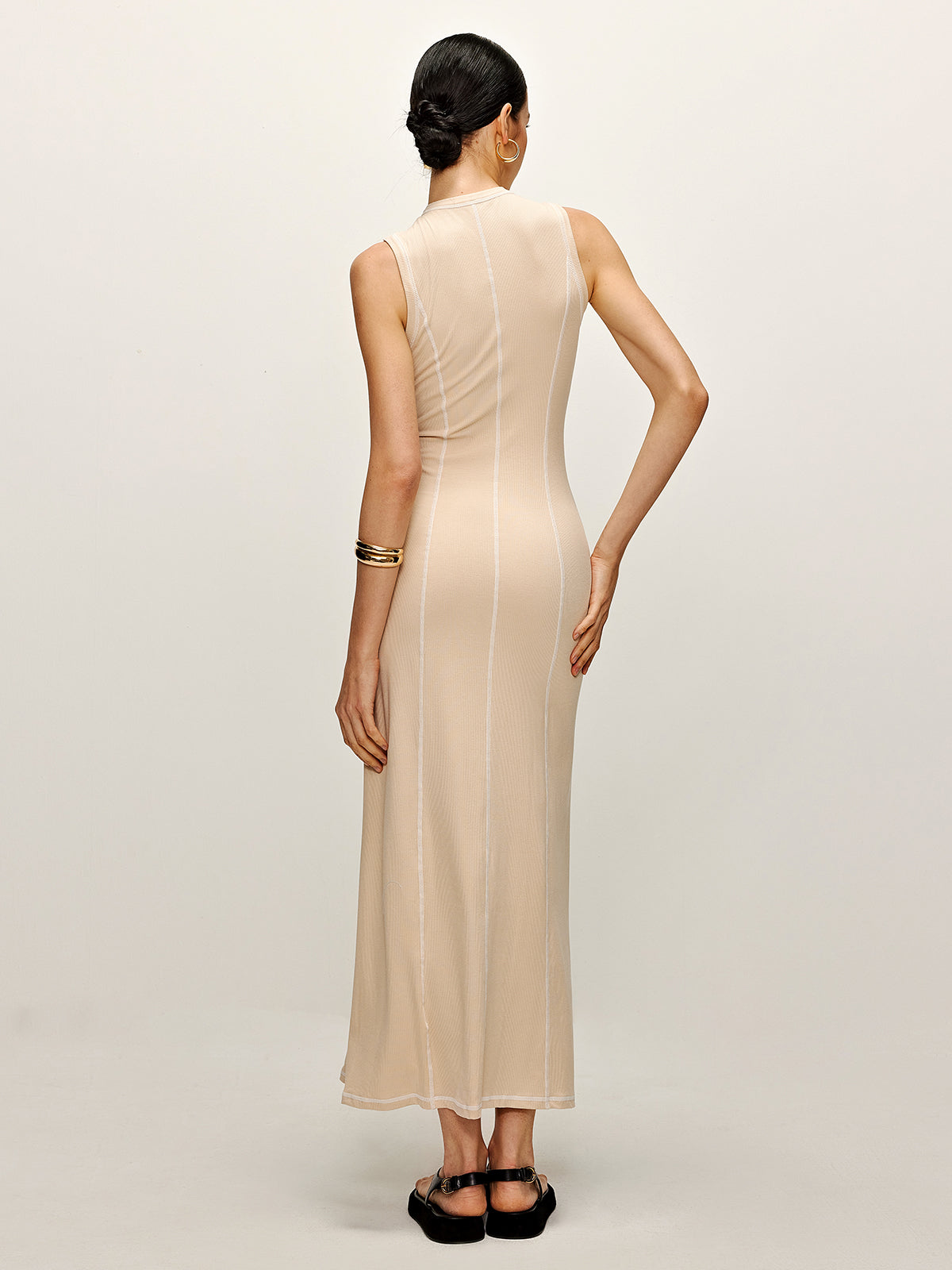 Contrast Piping Knit Tank Dress-Chicvia