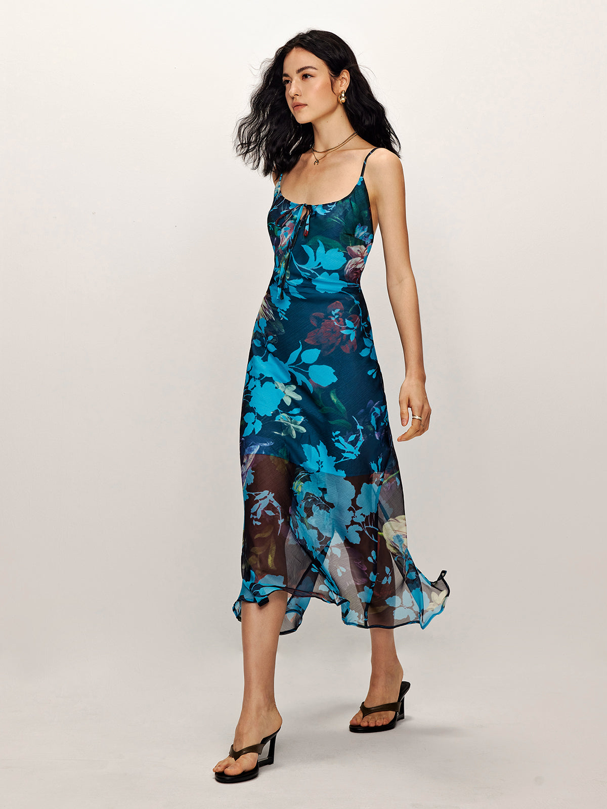 Floral Printed Backless Cami Dress-Chicvia