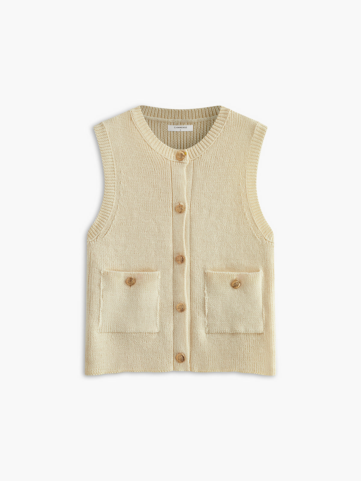 Button Pockets Sweater Vest-Chicvia