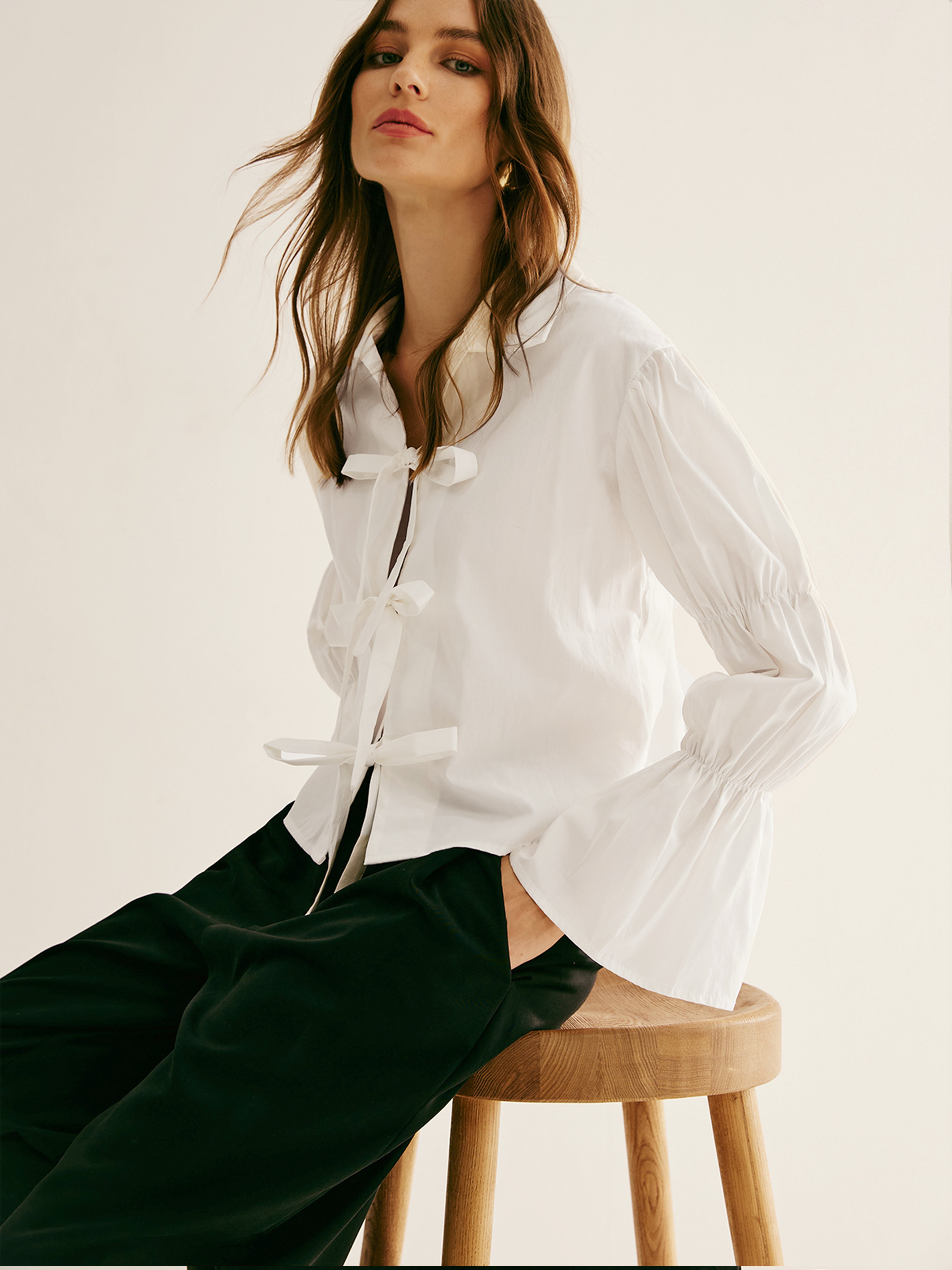 Pleated Tie Front Polo Shirt-Chicvia