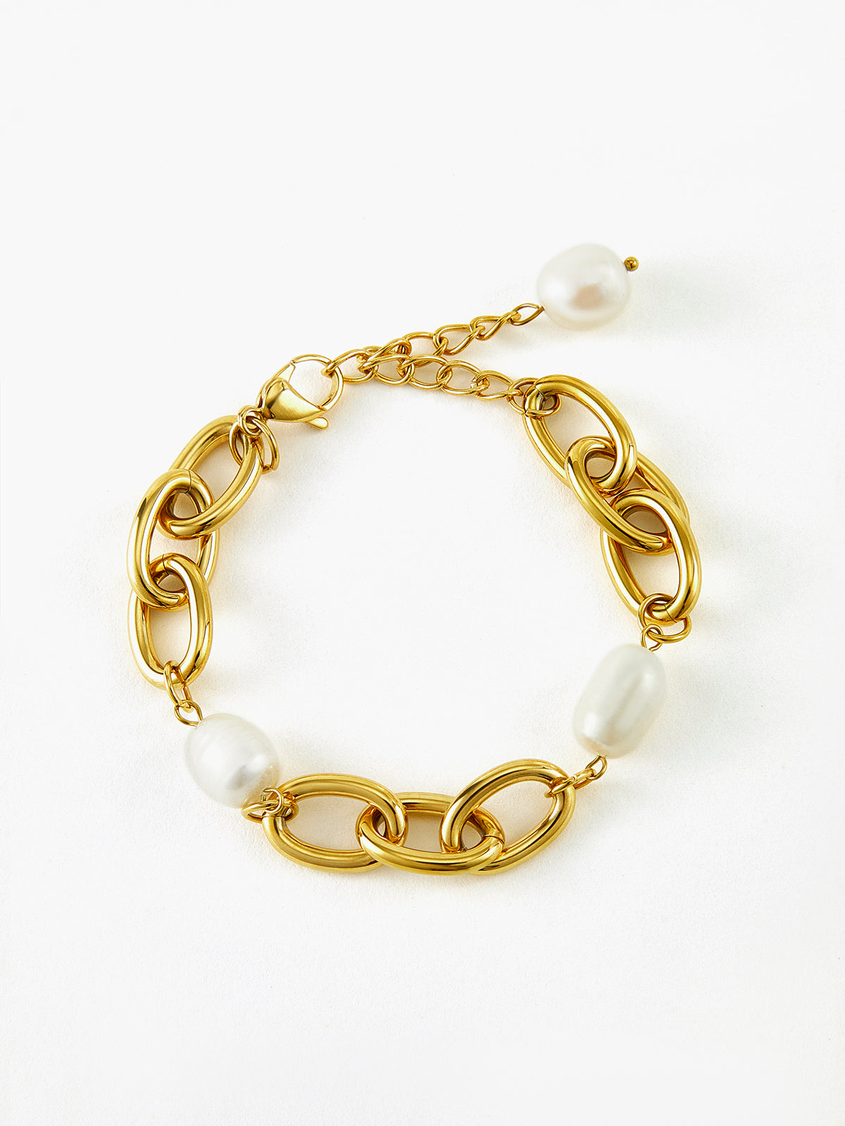 Oval Pearl Golden Chain Bracelet-Chicvia