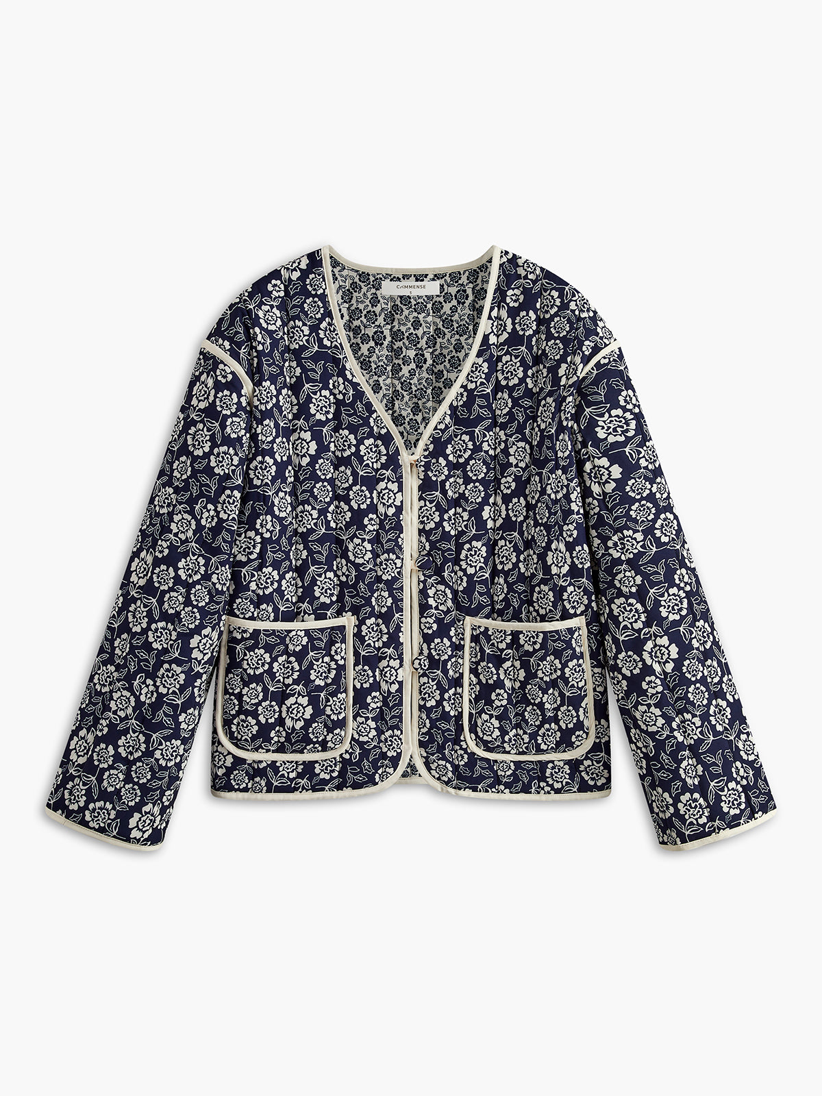 Floral Printed Pockets Winter Coat-Chicvia