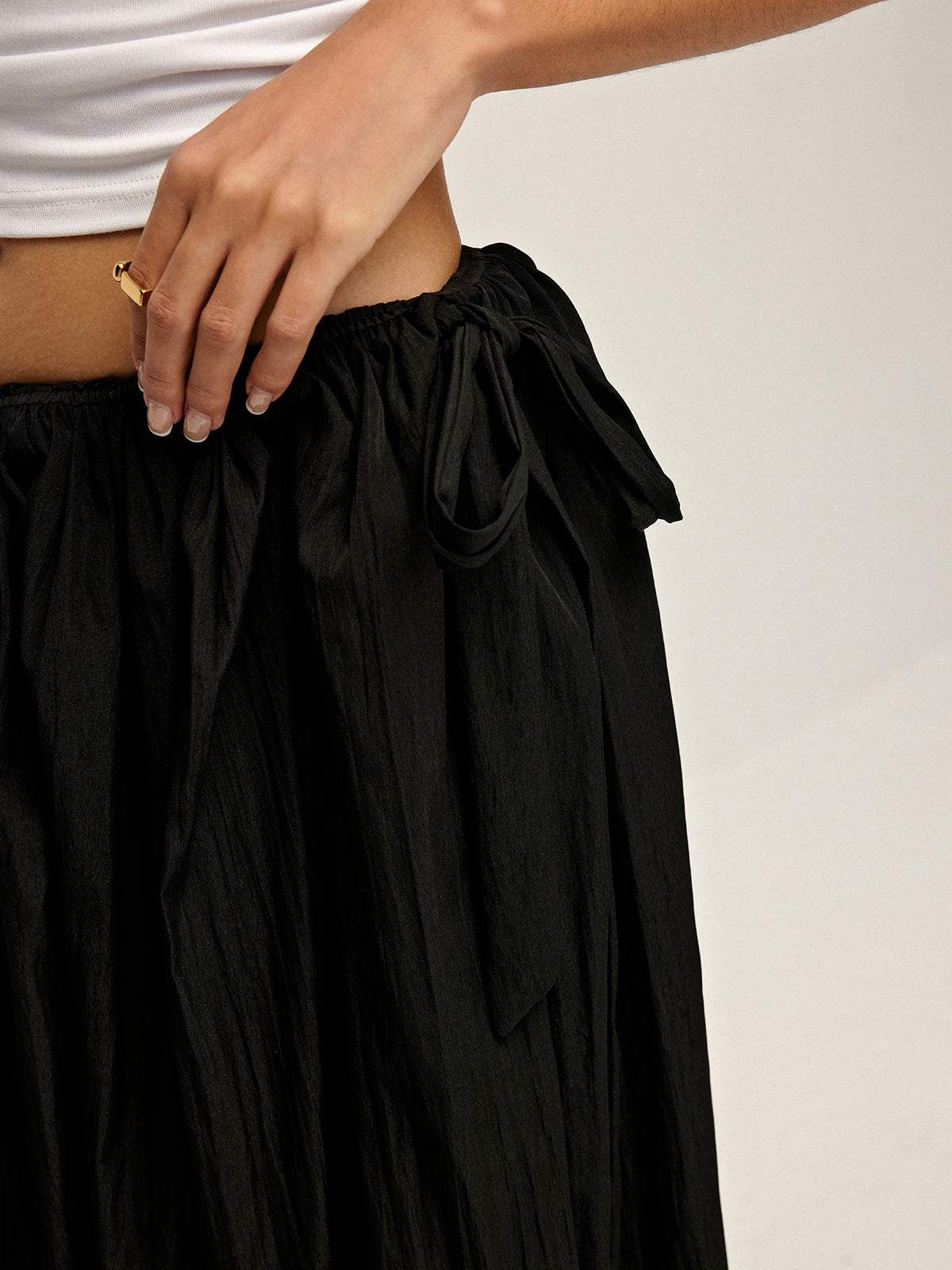 Drawstring Pleated Umbrella-Shaped Skirt-Chicvia