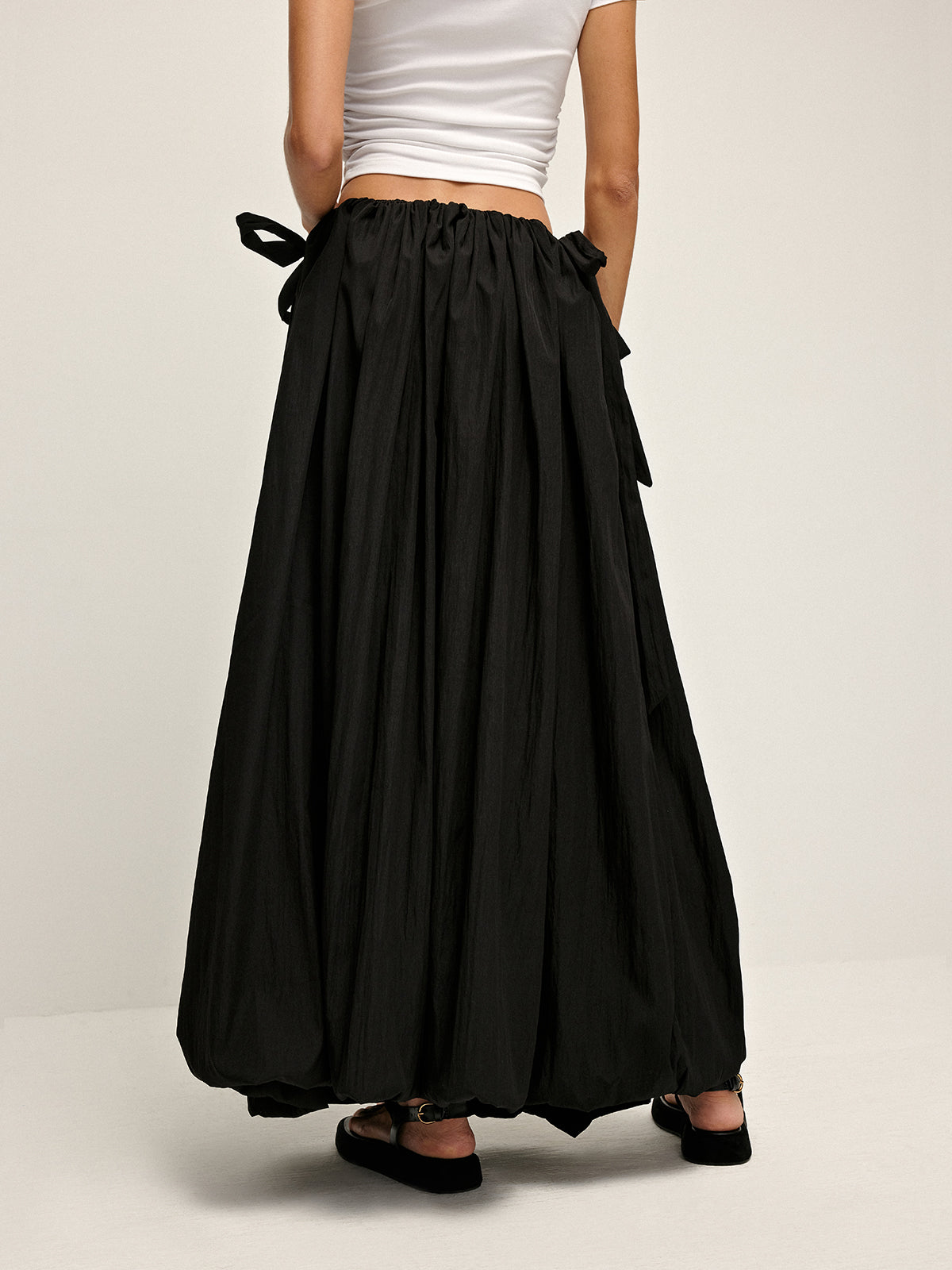 Drawstring Pleated Umbrella-Shaped Skirt-Chicvia