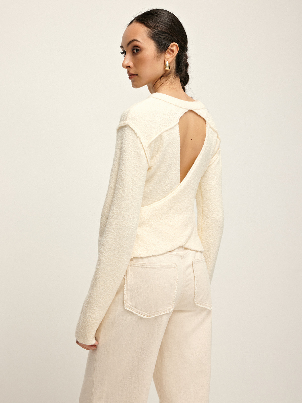 Plain Cutout Cozy Knit Top-Chicvia