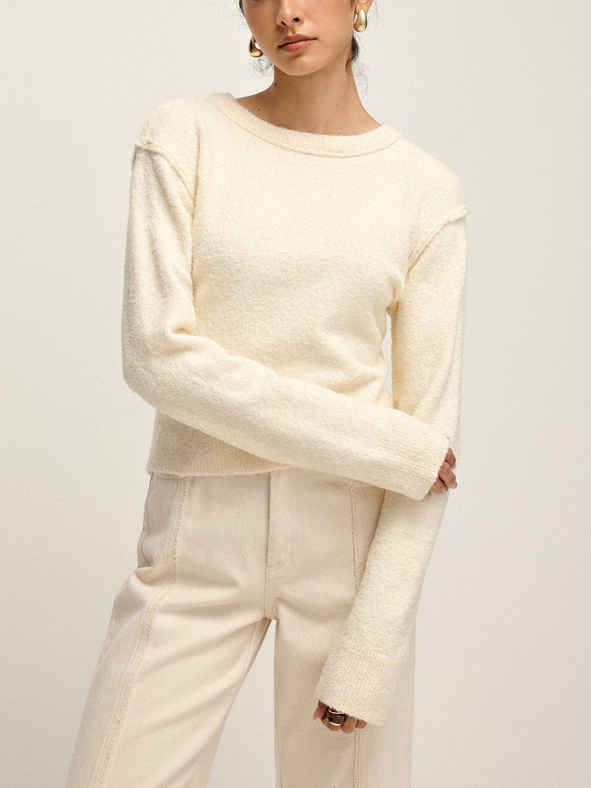 Plain Cutout Cozy Knit Top-Chicvia