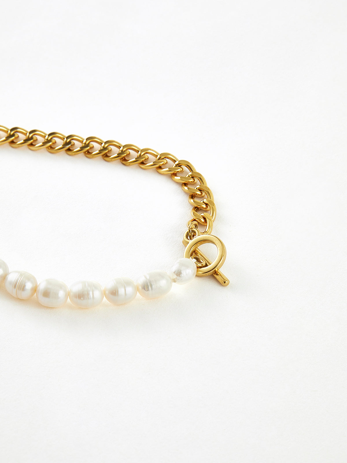 Pearl Chunky Chain Lariat Necklace-Chicvia