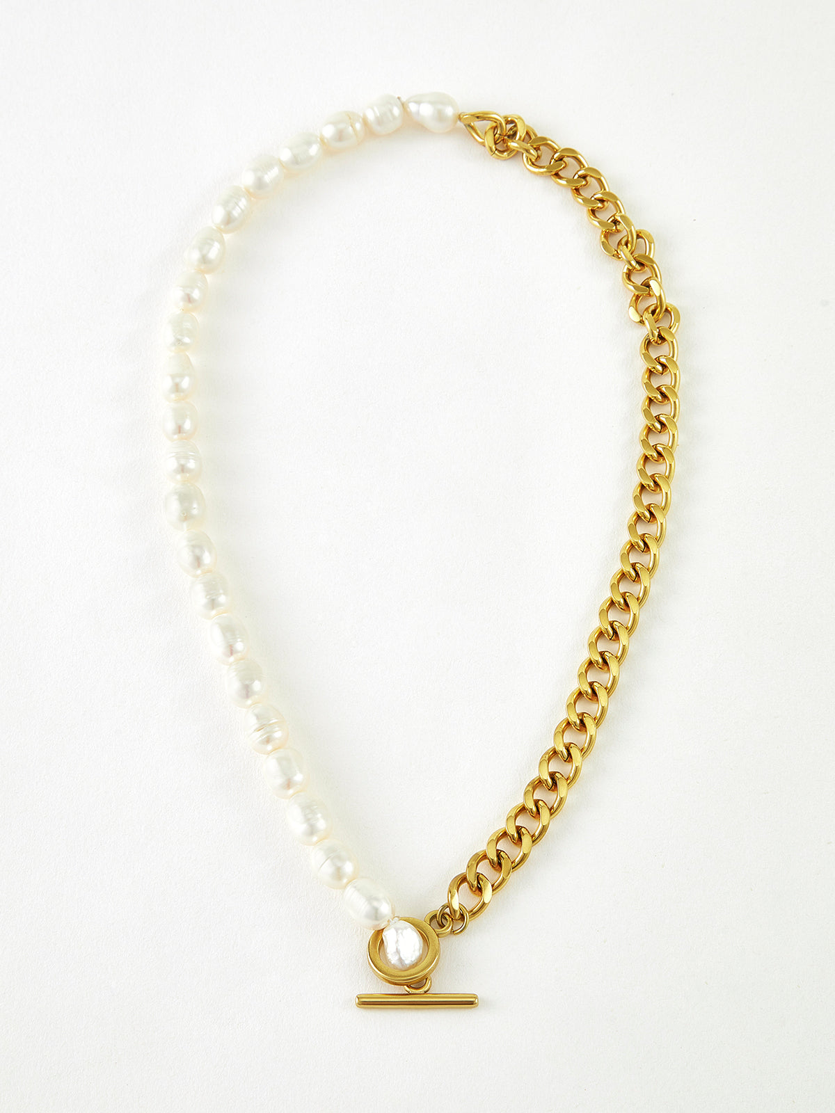 Pearl Chunky Chain Lariat Necklace-Chicvia