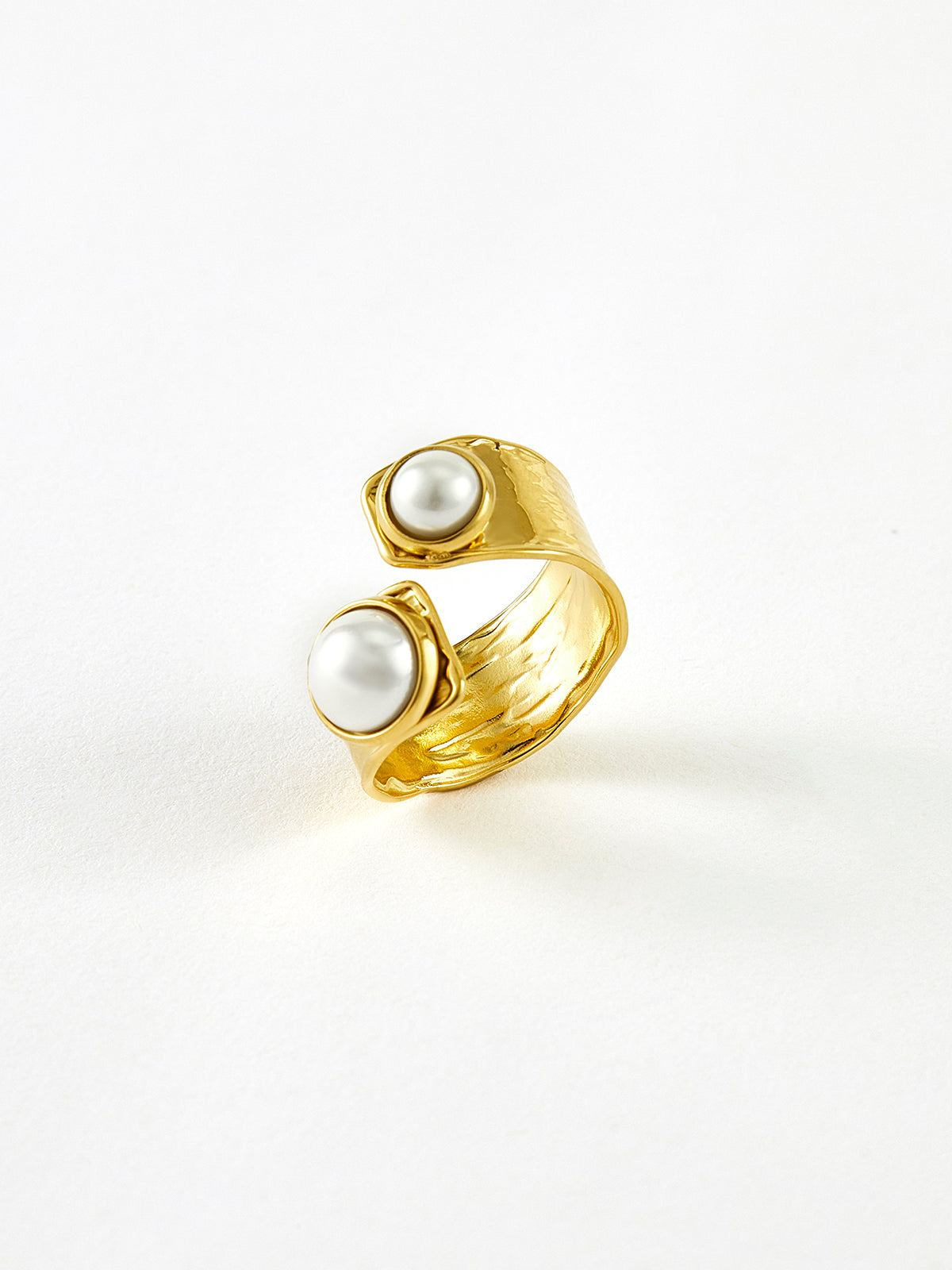 Golden Tunnel Pearl Open Ring-Chicvia