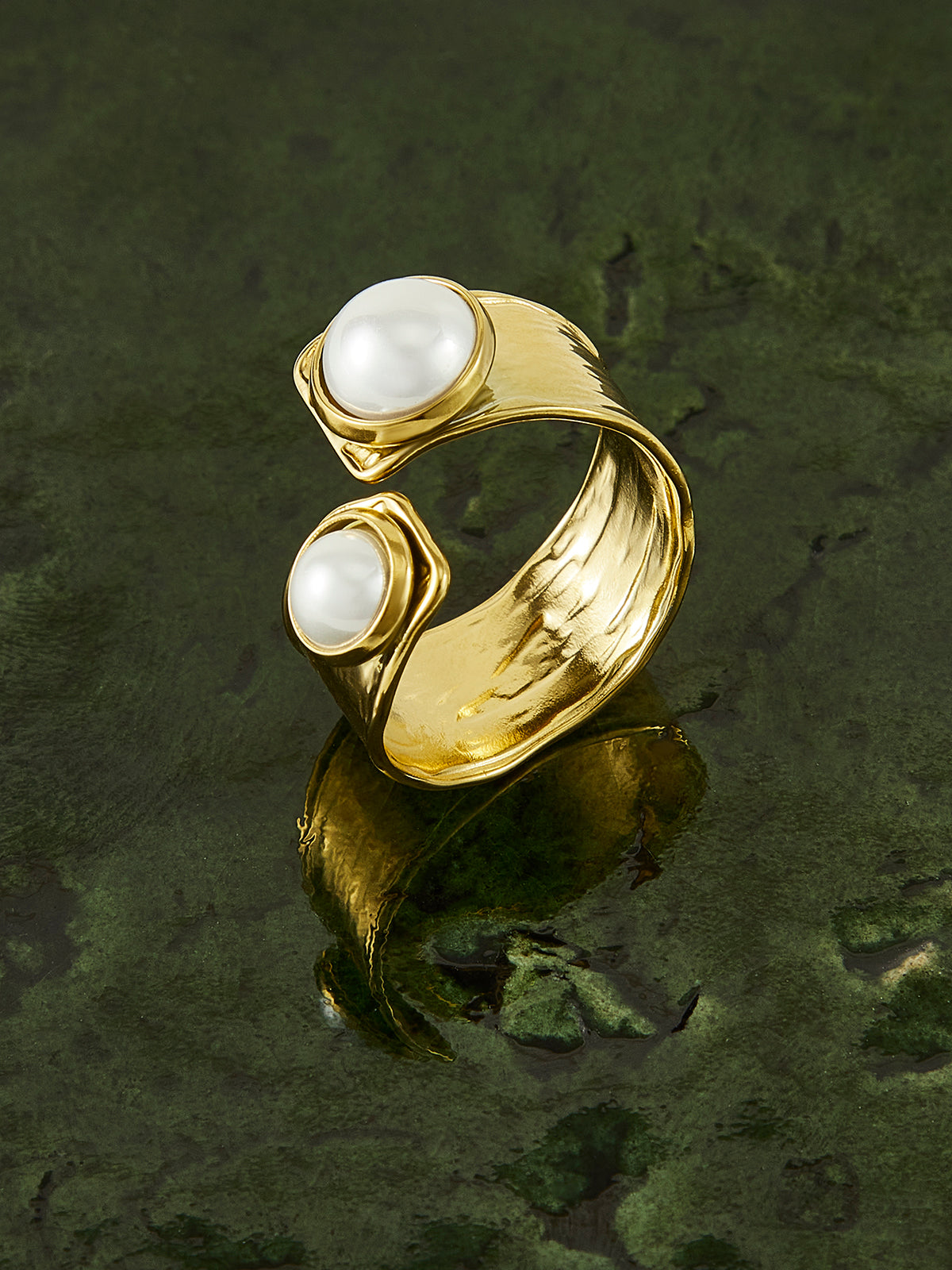 Golden Tunnel Pearl Open Ring-Chicvia
