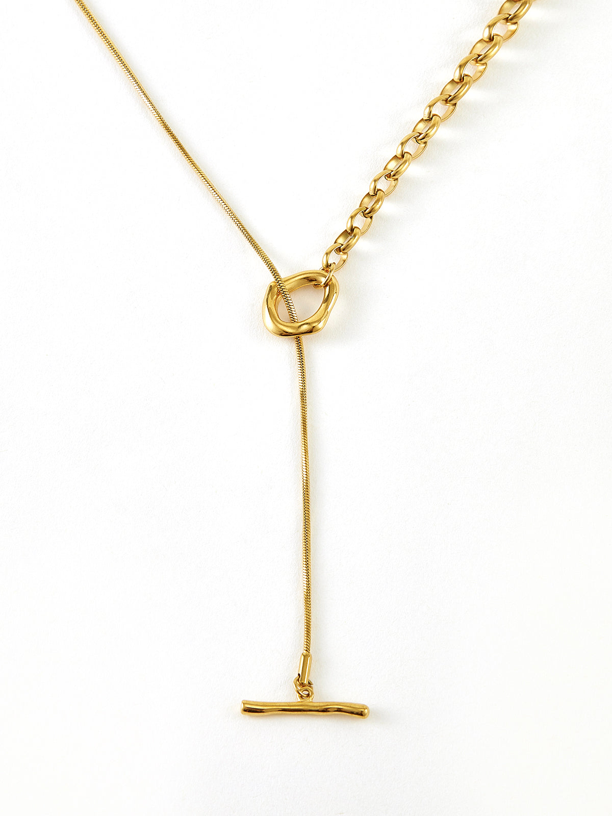 Golden Lariat Y-Necklace-Chicvia