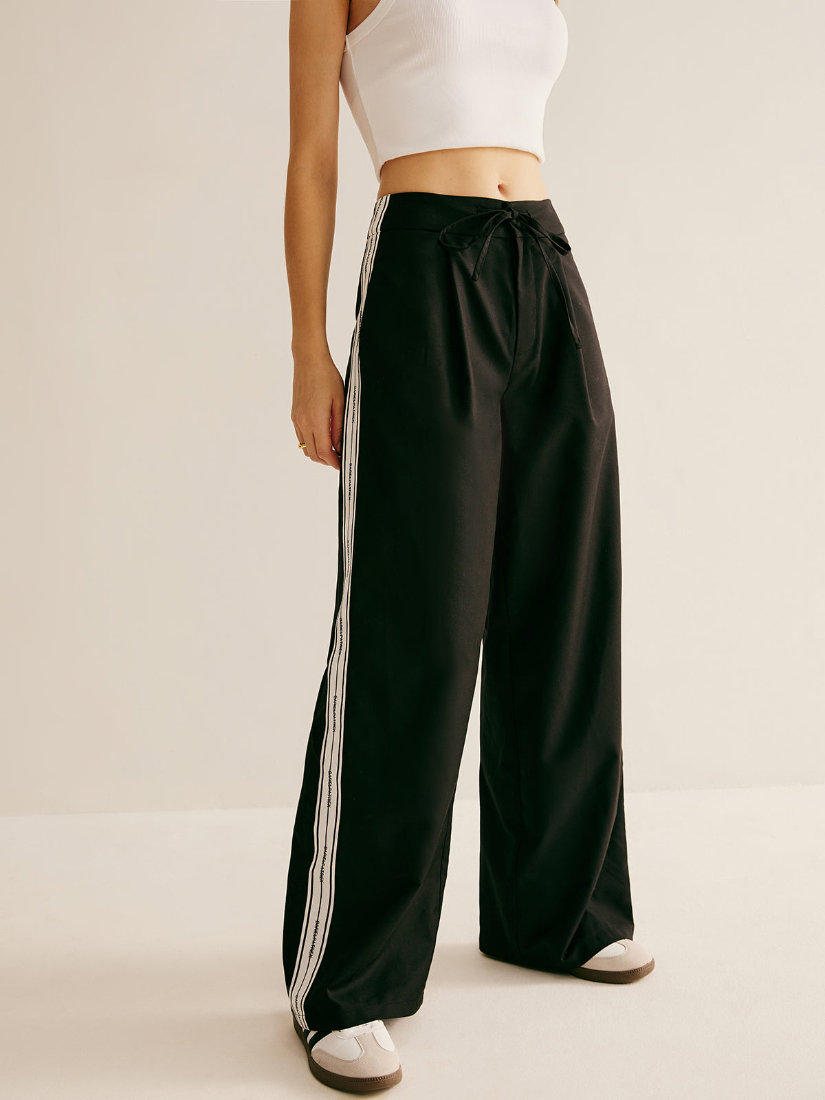 Patchwork High Waist Drawstring Pants-Chicvia