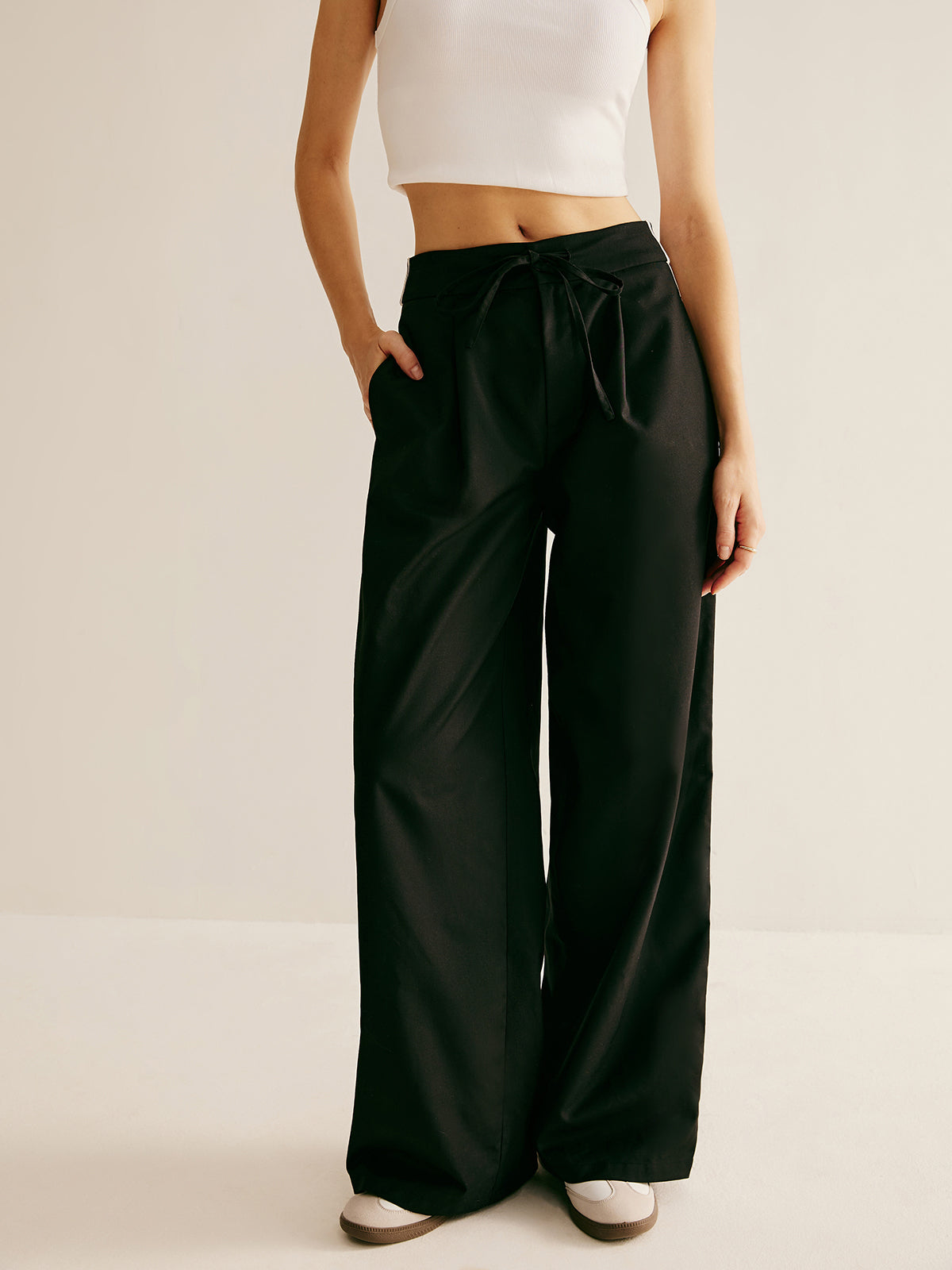 Patchwork High Waist Drawstring Pants-Chicvia