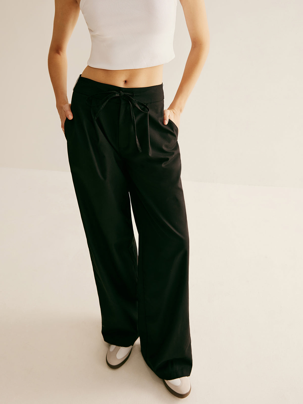 Patchwork High Waist Drawstring Pants-Chicvia