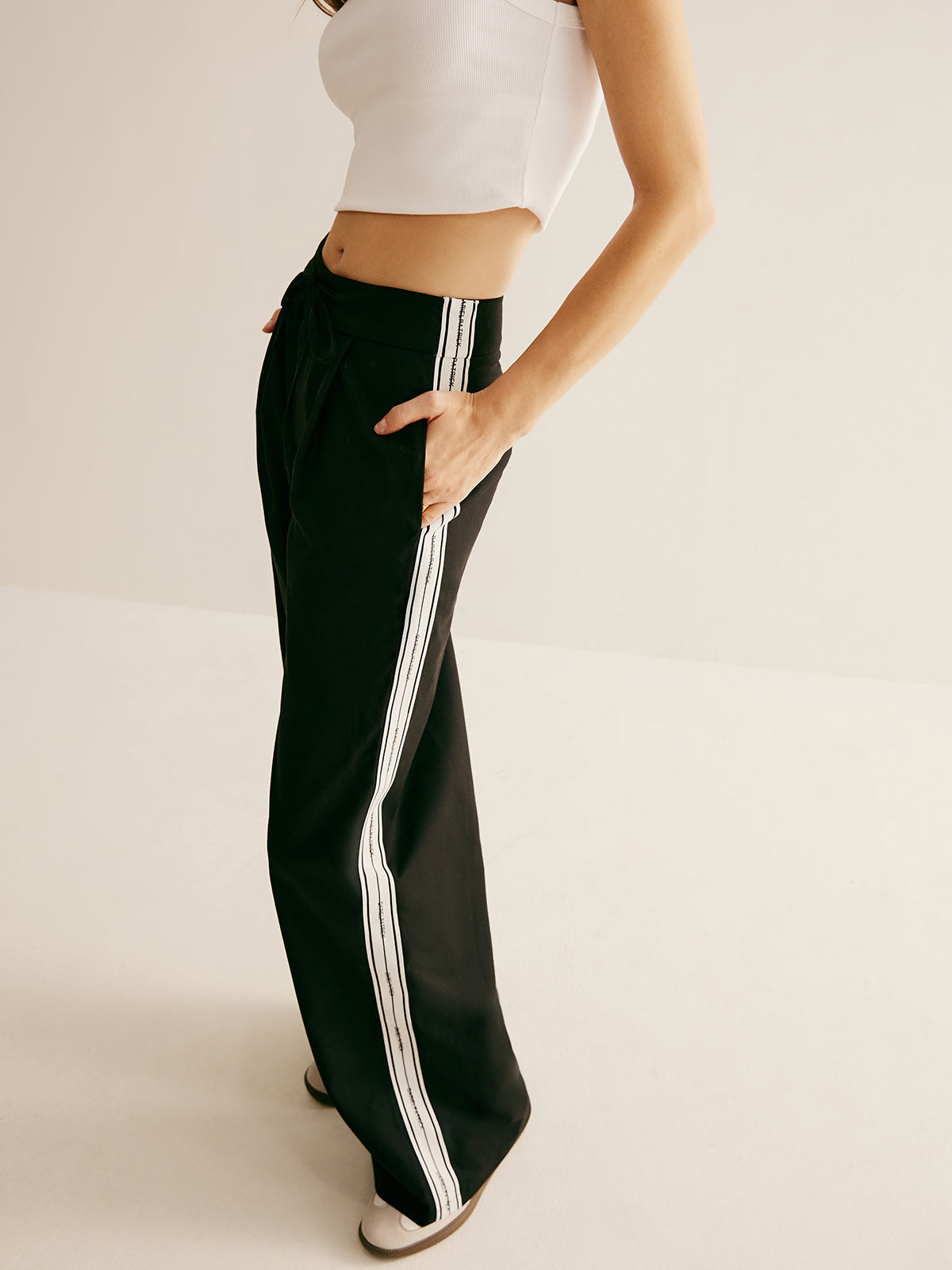 Patchwork High Waist Drawstring Pants-Chicvia