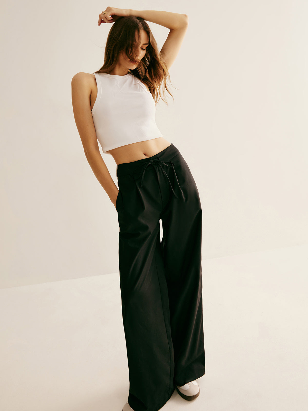 Patchwork High Waist Drawstring Pants-Chicvia