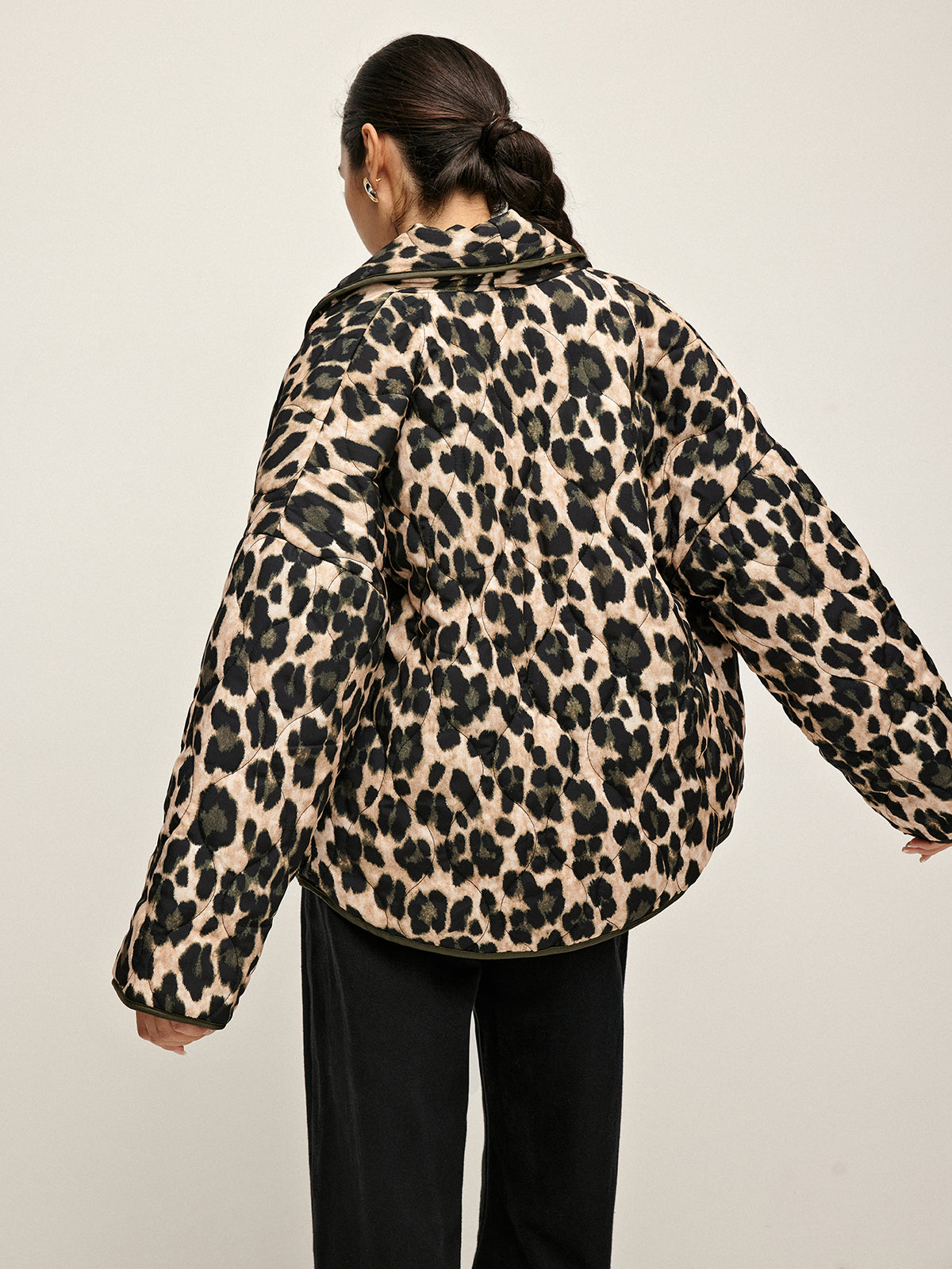 Leopard Printed Lapel Winter Coat-Chicvia