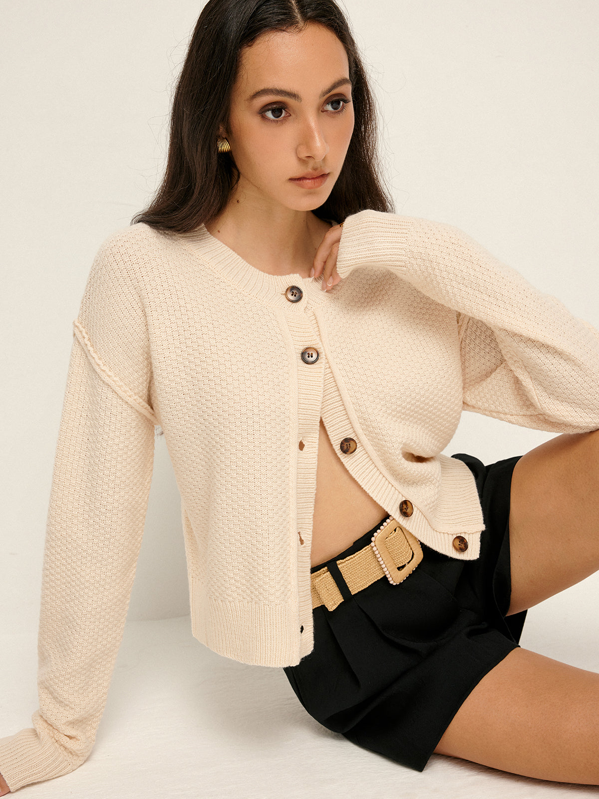 Plain Button Down Cardigan-Chicvia