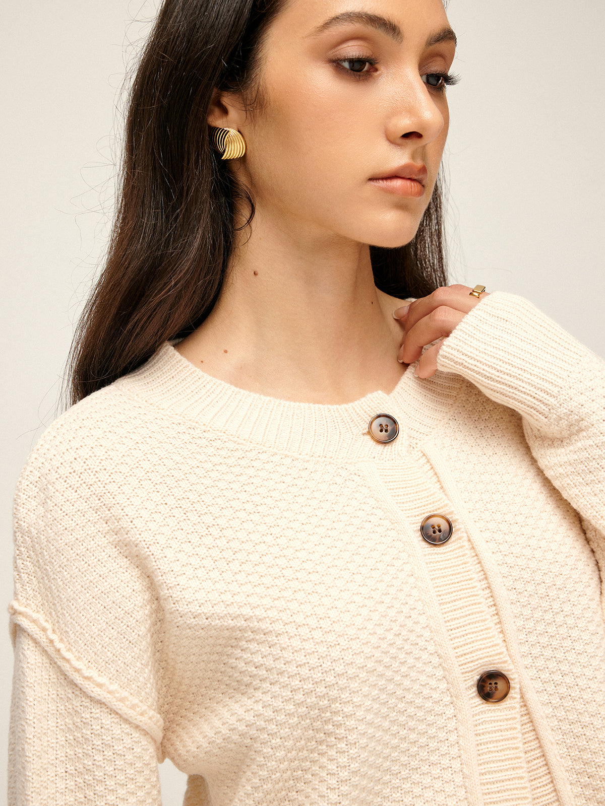 Plain Button Down Cardigan-Chicvia