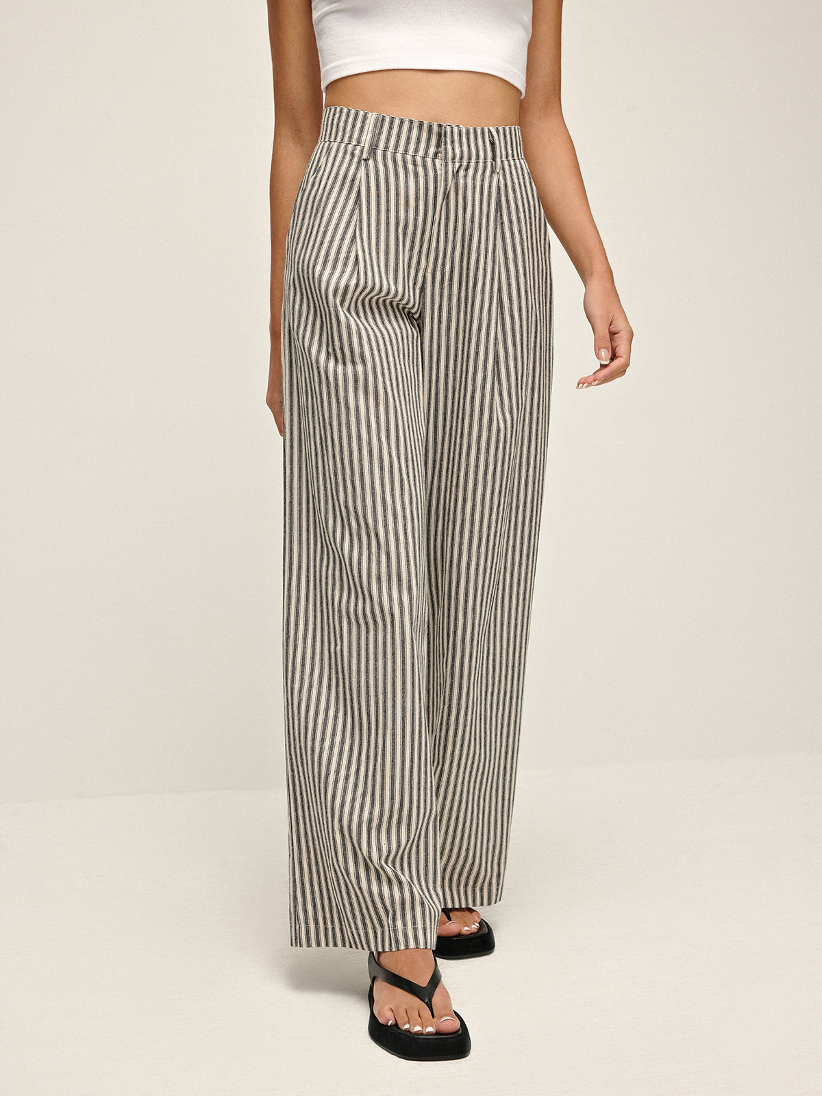 Pinstripe High-Waist Long Pants-Chicvia
