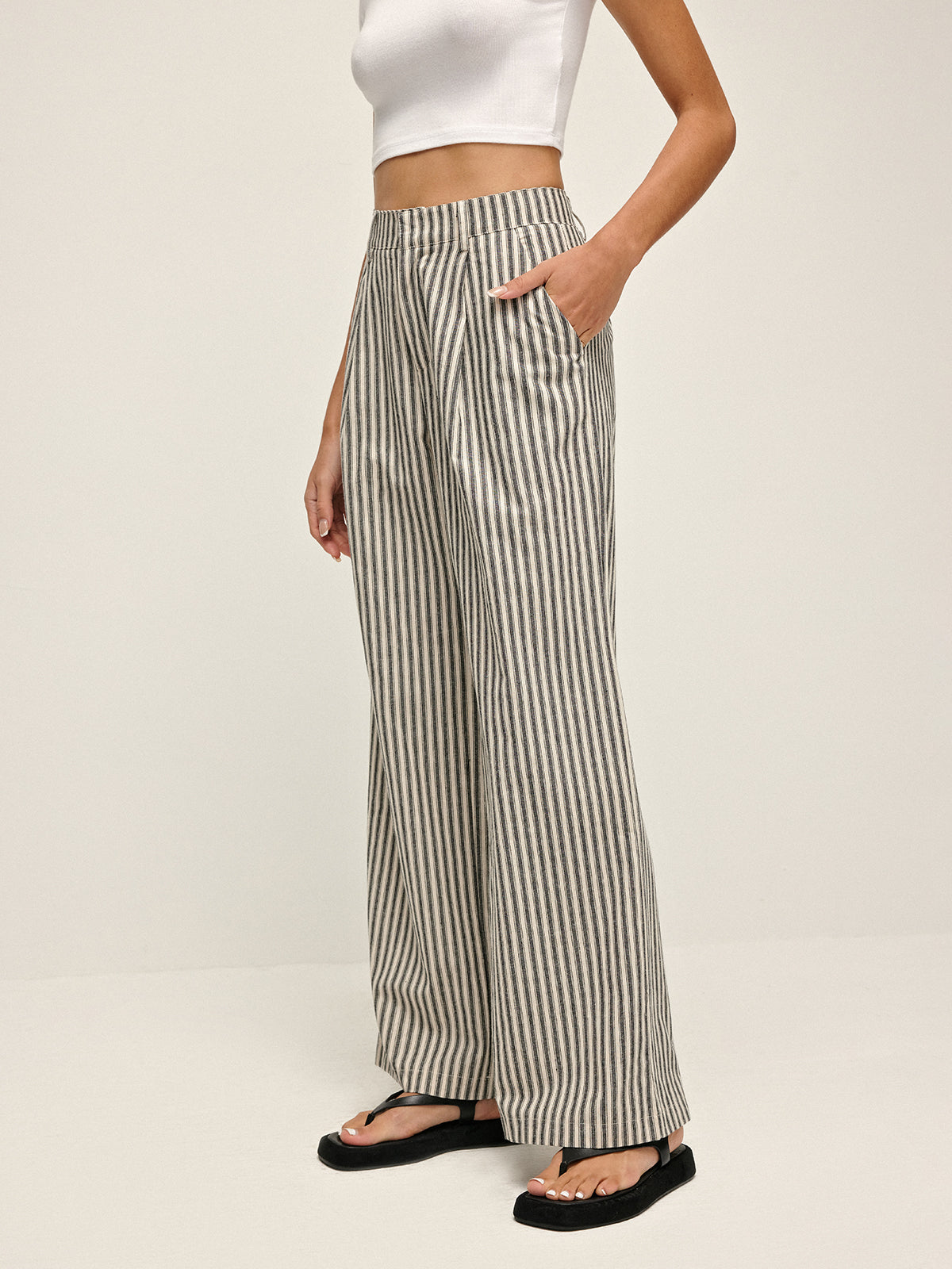 Pinstripe High-Waist Long Pants-Chicvia