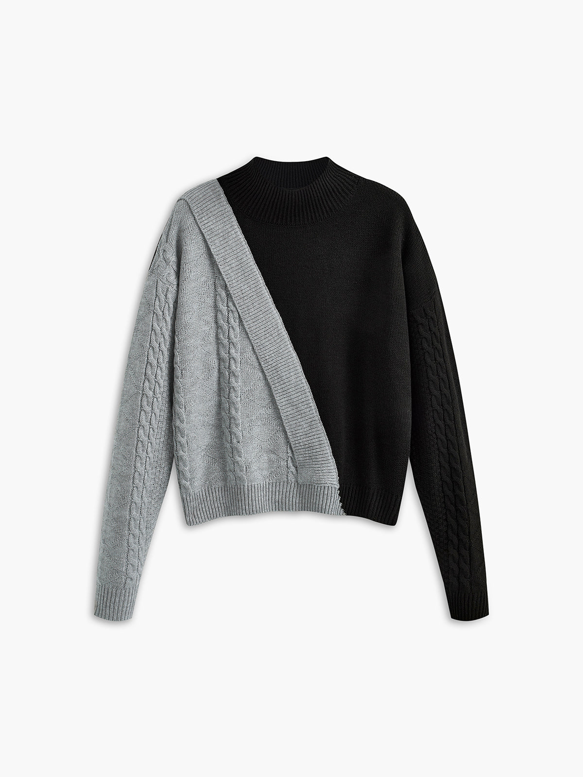 Oversized Color Block Pullover Sweater-Chicvia