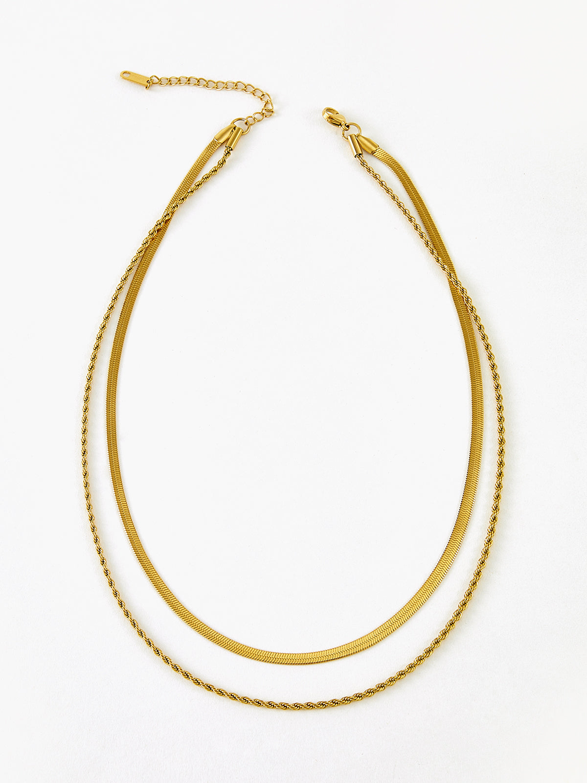 Double-Layer Snake & Twist Chain Necklace-Chicvia