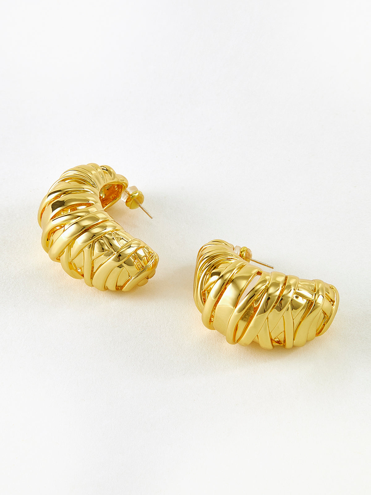 Golden Croissant Twist Stud Earrings-Chicvia