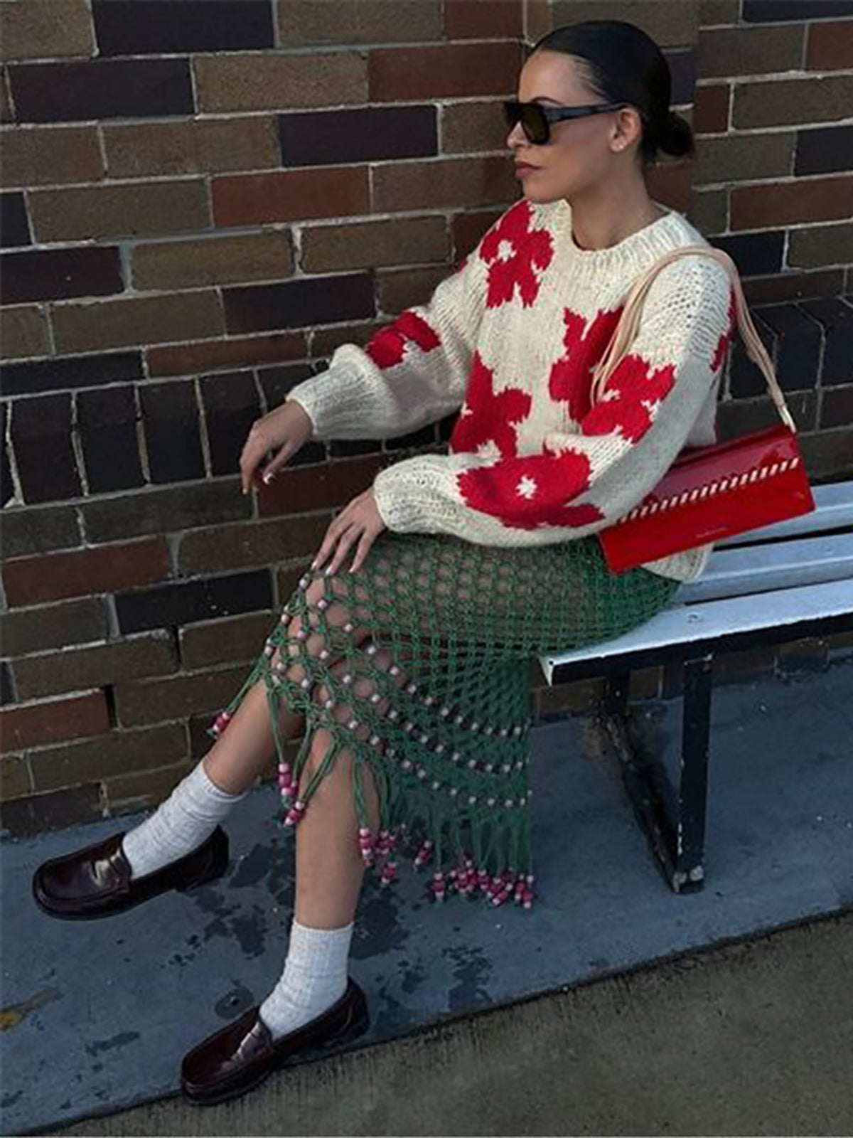 Crew Neck Flower Mechanism Knitting Top-Chicvia