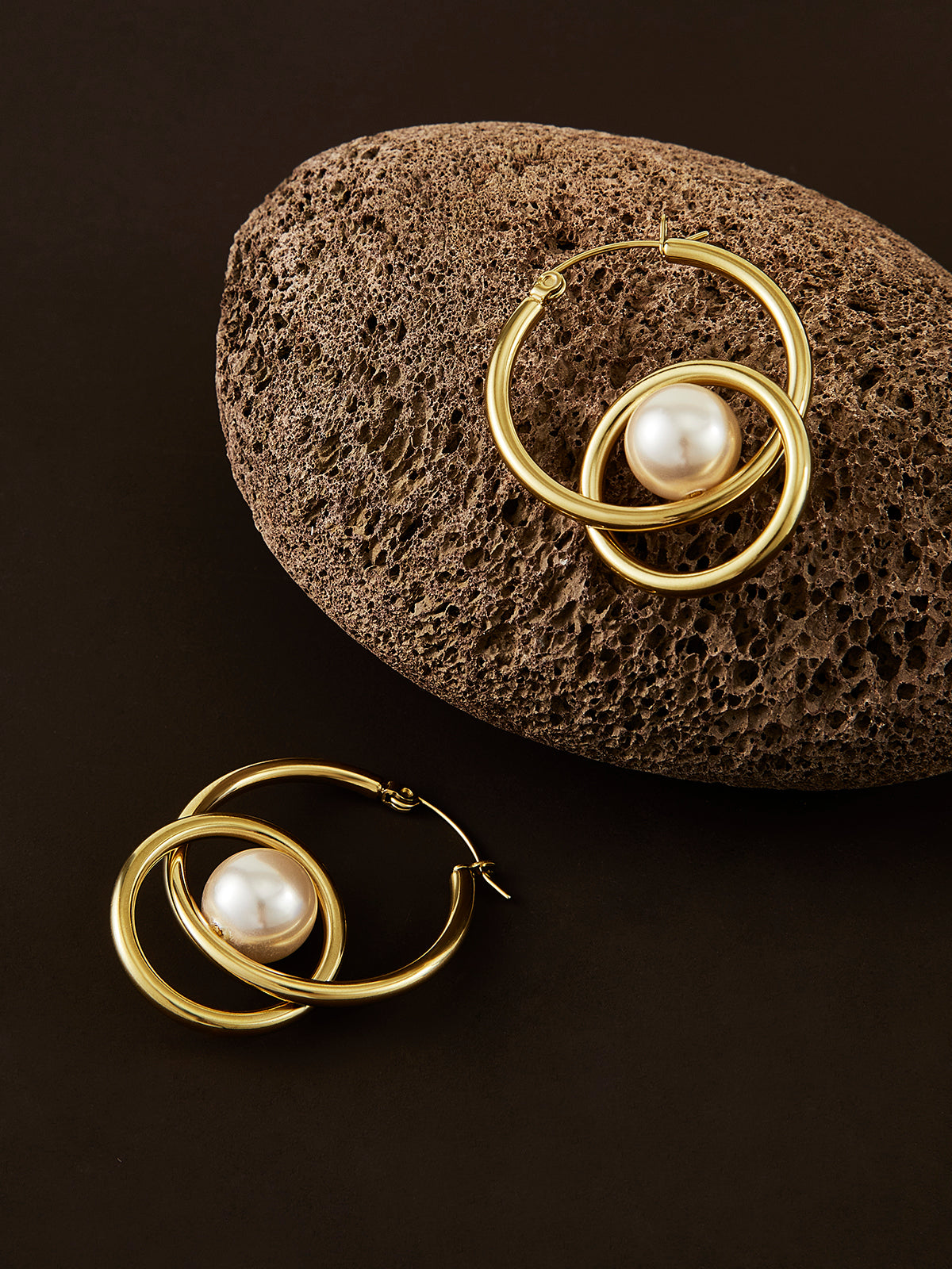 Double Hoop Pearl Drop Earrings-Chicvia