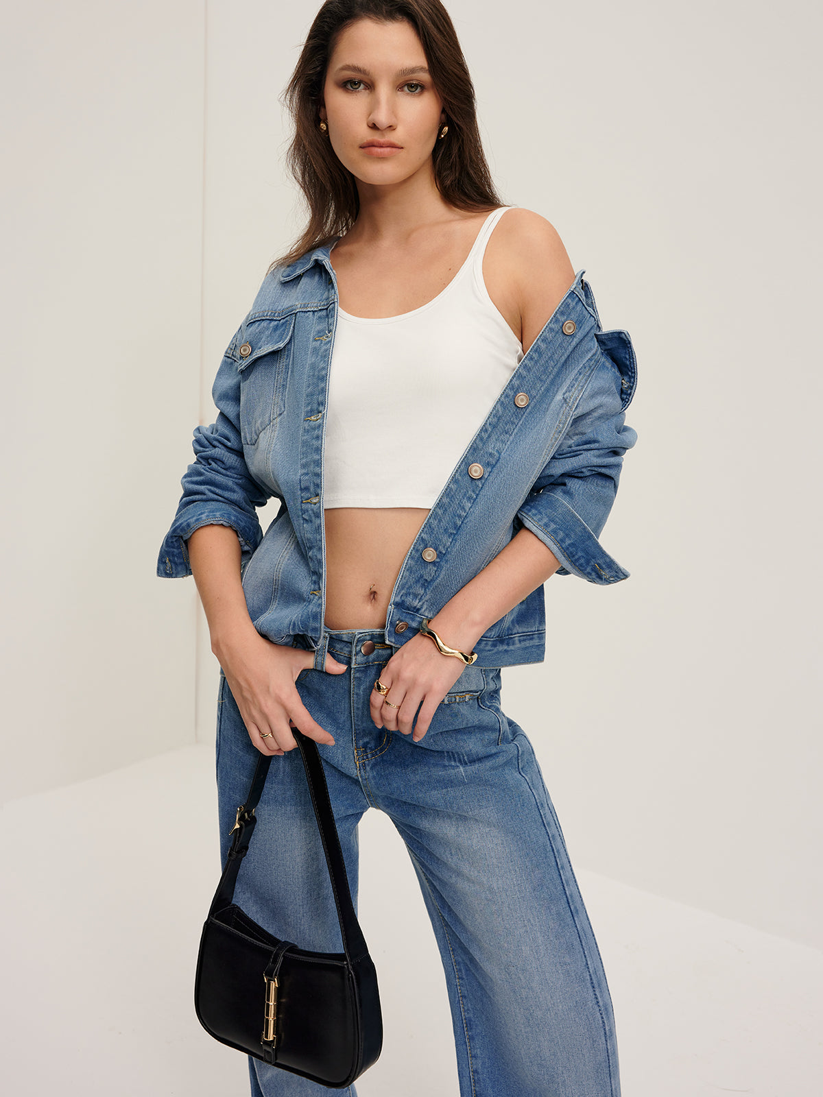 Lapel Pockets Denim Jacket-Chicvia