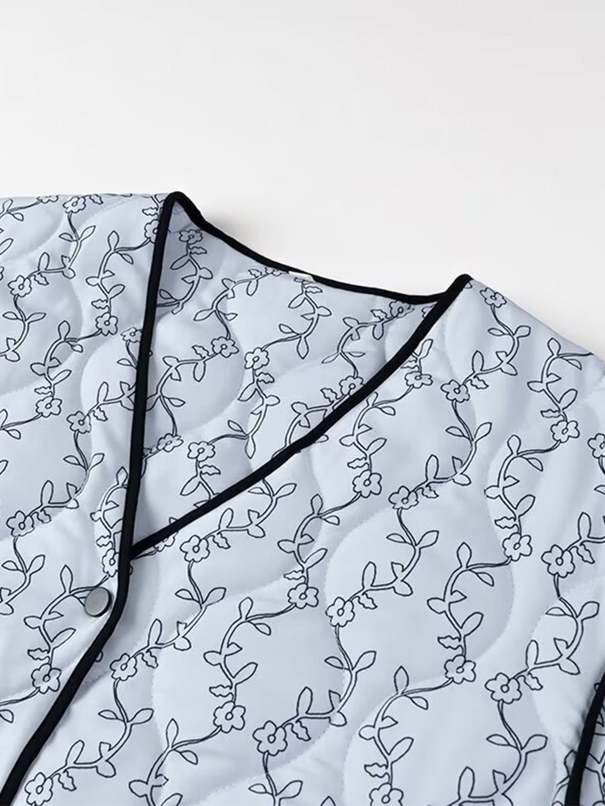 Contrast Trim Printed Button Winter Coat-Chicvia