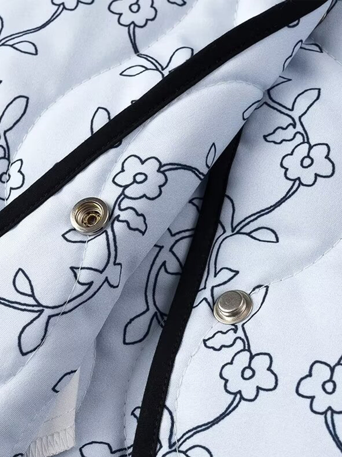 Contrast Trim Printed Button Winter Coat-Chicvia