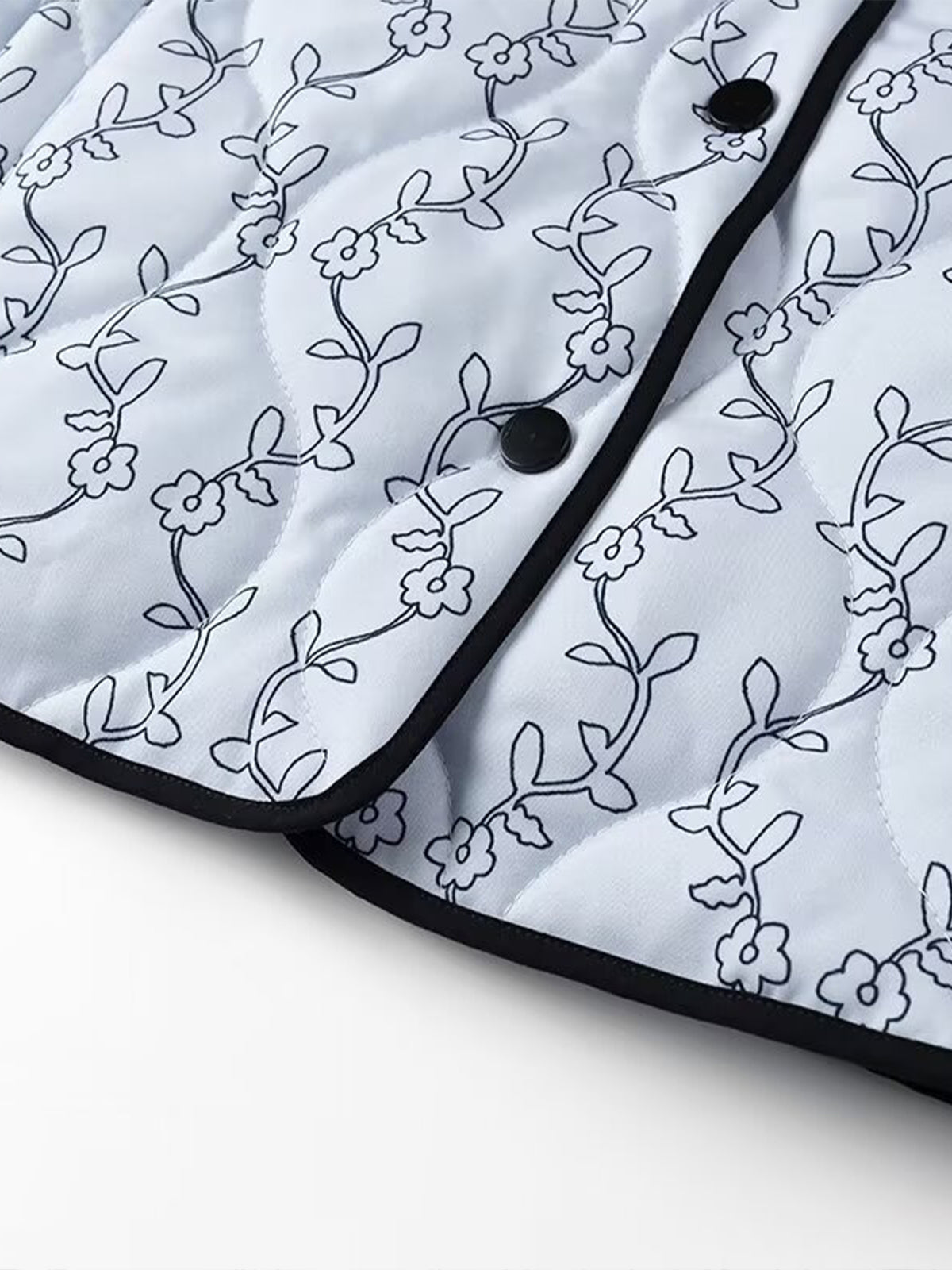 Contrast Trim Printed Button Winter Coat-Chicvia