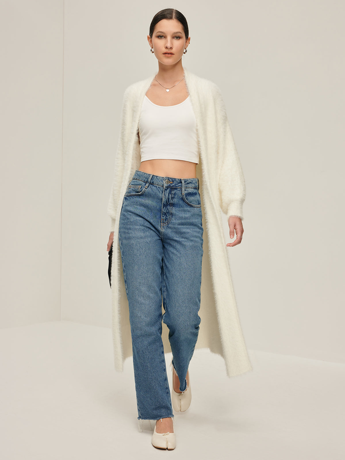 Minimalist Fuzzy Long Cardigan-Chicvia