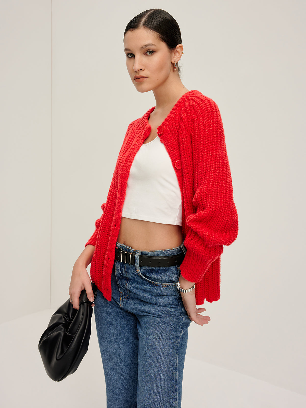 Plain Button Down Cardigan-Chicvia