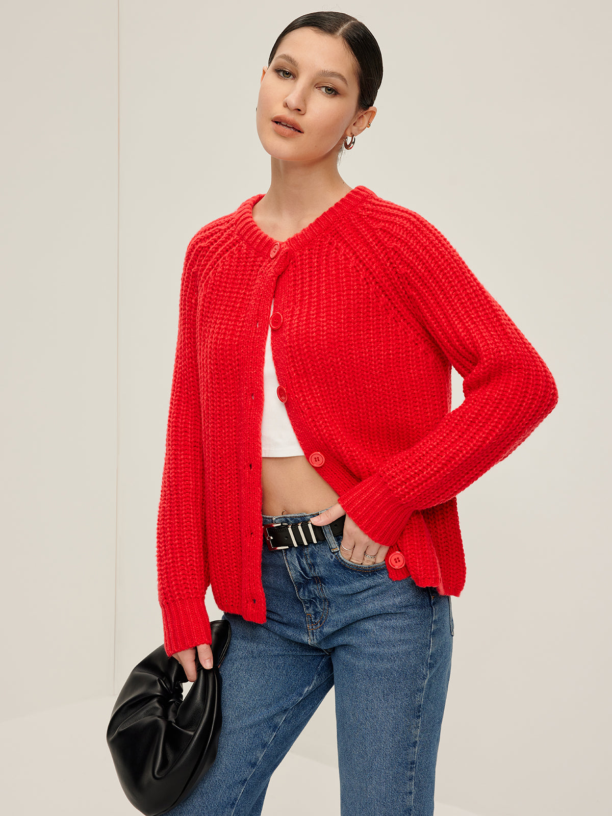 Plain Button Down Cardigan-Chicvia