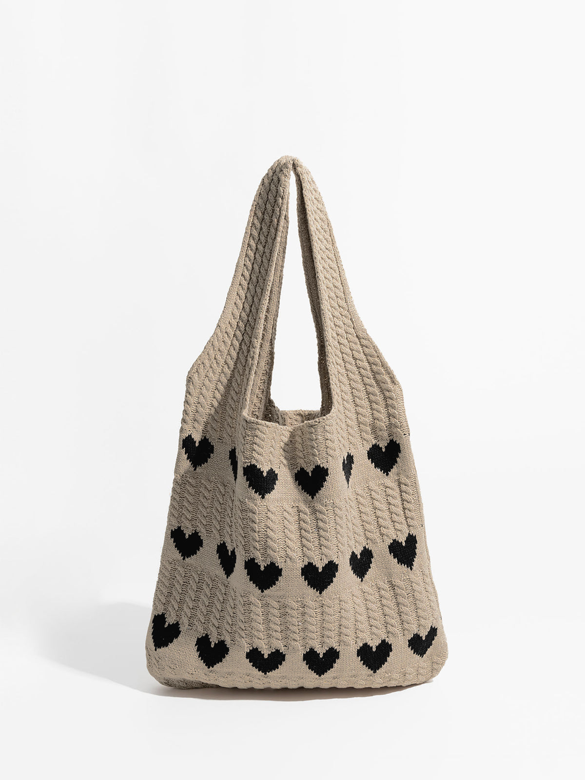 Heart Pattern Knit Shoulder Bag-Chicvia