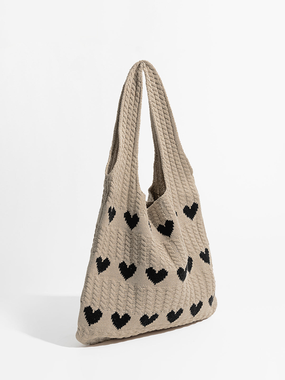 Heart Pattern Knit Shoulder Bag-Chicvia