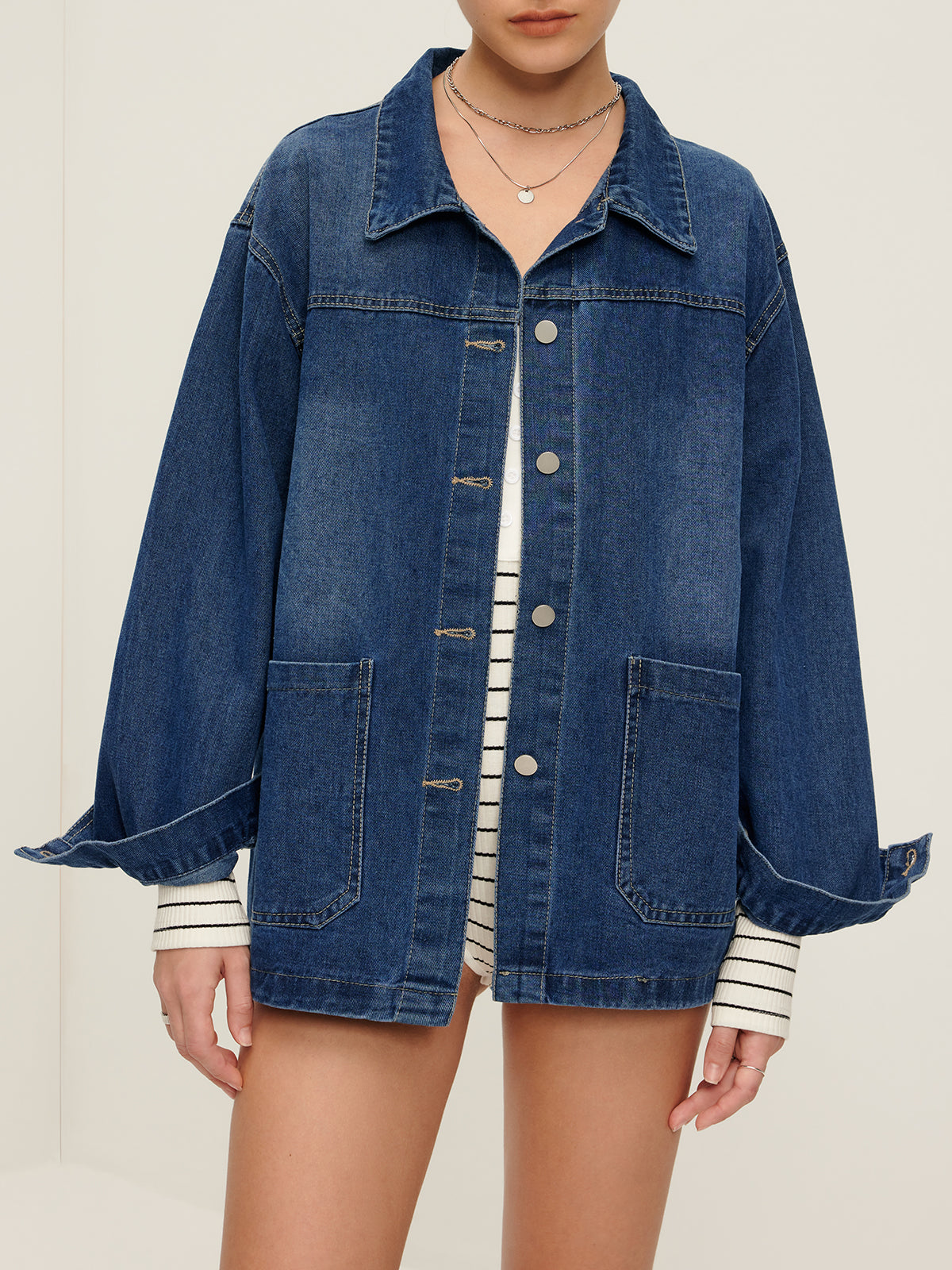 Casual Breasted Lapel Denim Jacket-Chicvia