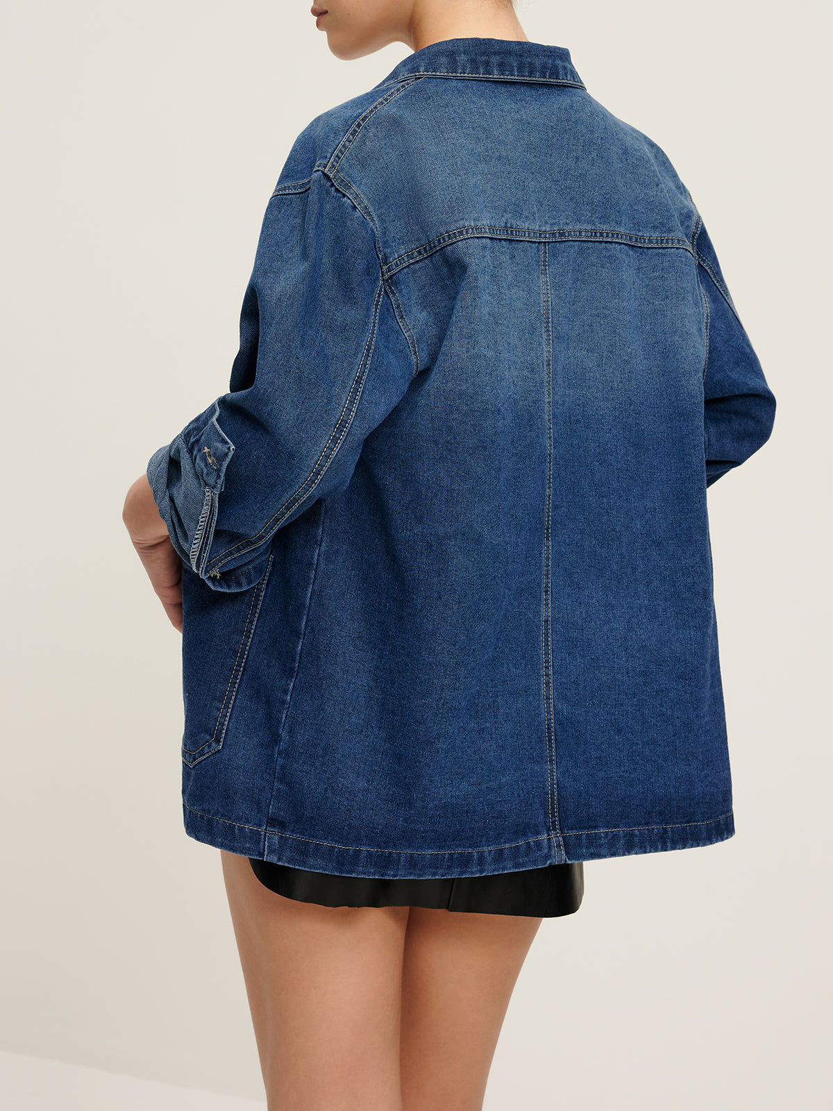 Casual Breasted Lapel Denim Jacket-Chicvia
